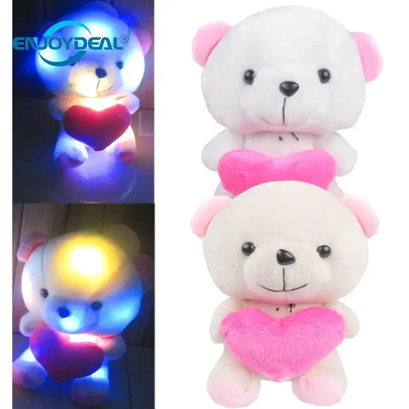 

New Cute Holding the Heart Bear Colorful Light LED Luminous Doll romantic Made design Plush toy Baby toy Gift White/Beige