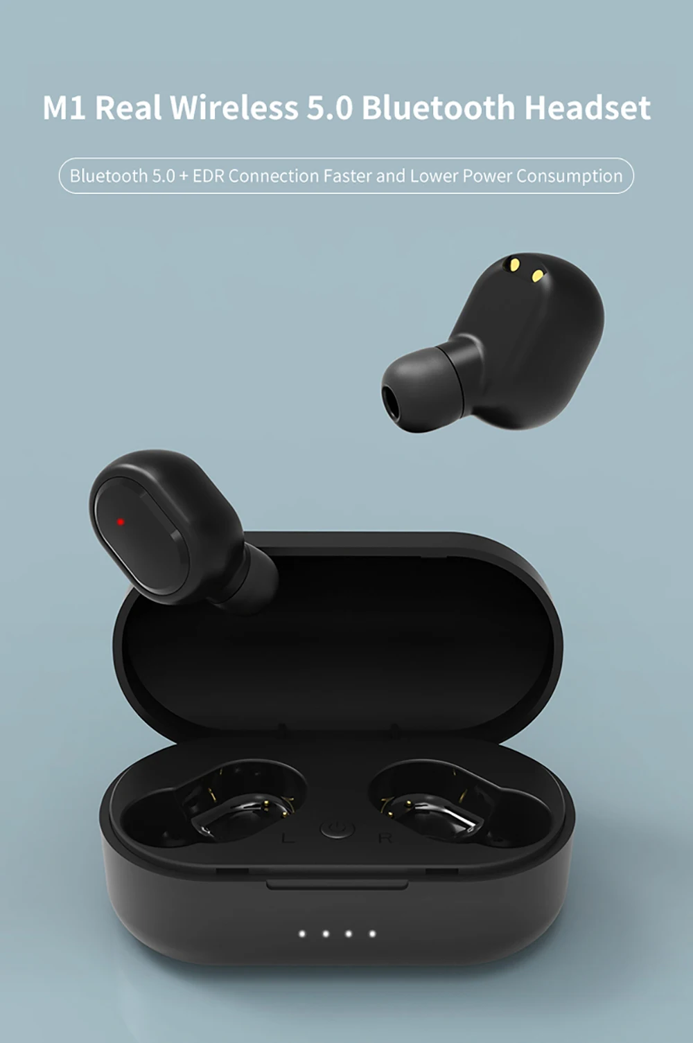 M1 HIFI TWS Bluetooth наушники IPX6 водонепроницаемые V5.0 беспроводные наушники для Xiaomi Android IOS с зарядным устройством 350 мАч