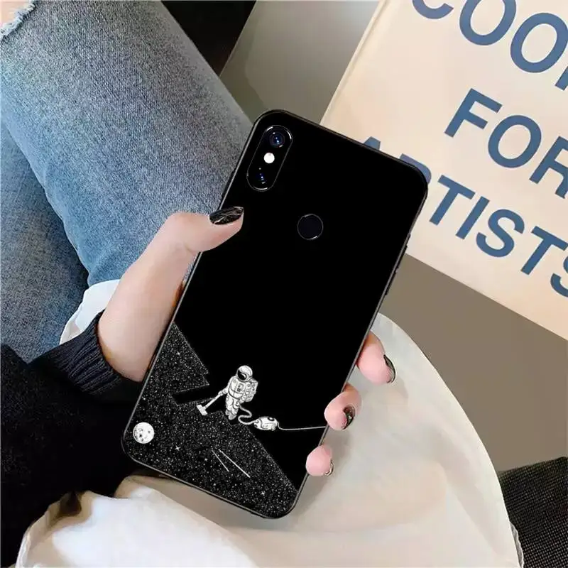 

Black White Moon Stars Space Astronaut Phone Case For Xiaomi Redmi note 7 8 9 t max3 s 10 pro lite funda shell coque cover