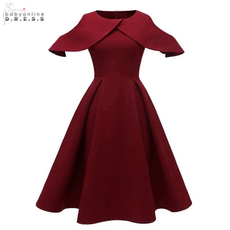 Бордовое вечернее платье длиной до колена элегантное темно синее А силуэта с