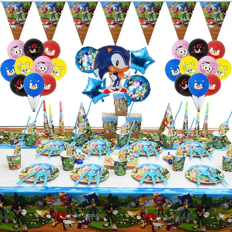 

Мультяшные звуковые товары для вечерние, набор одноразовой столовой посуды для мальчиков на день рождения, украшение для фона в виде шара