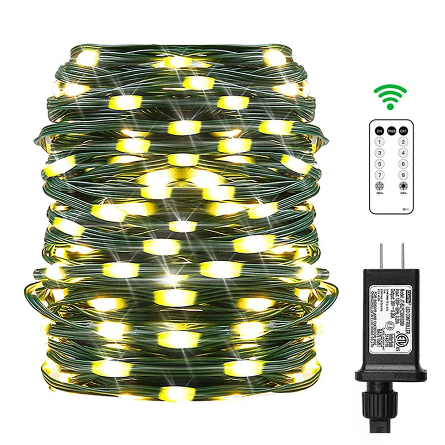 

200LED Christmas LED Fairy String Lights Outdoor Waterproof Green PVC Wire Hanging Lights with Remote For Holiday Wedding Party
