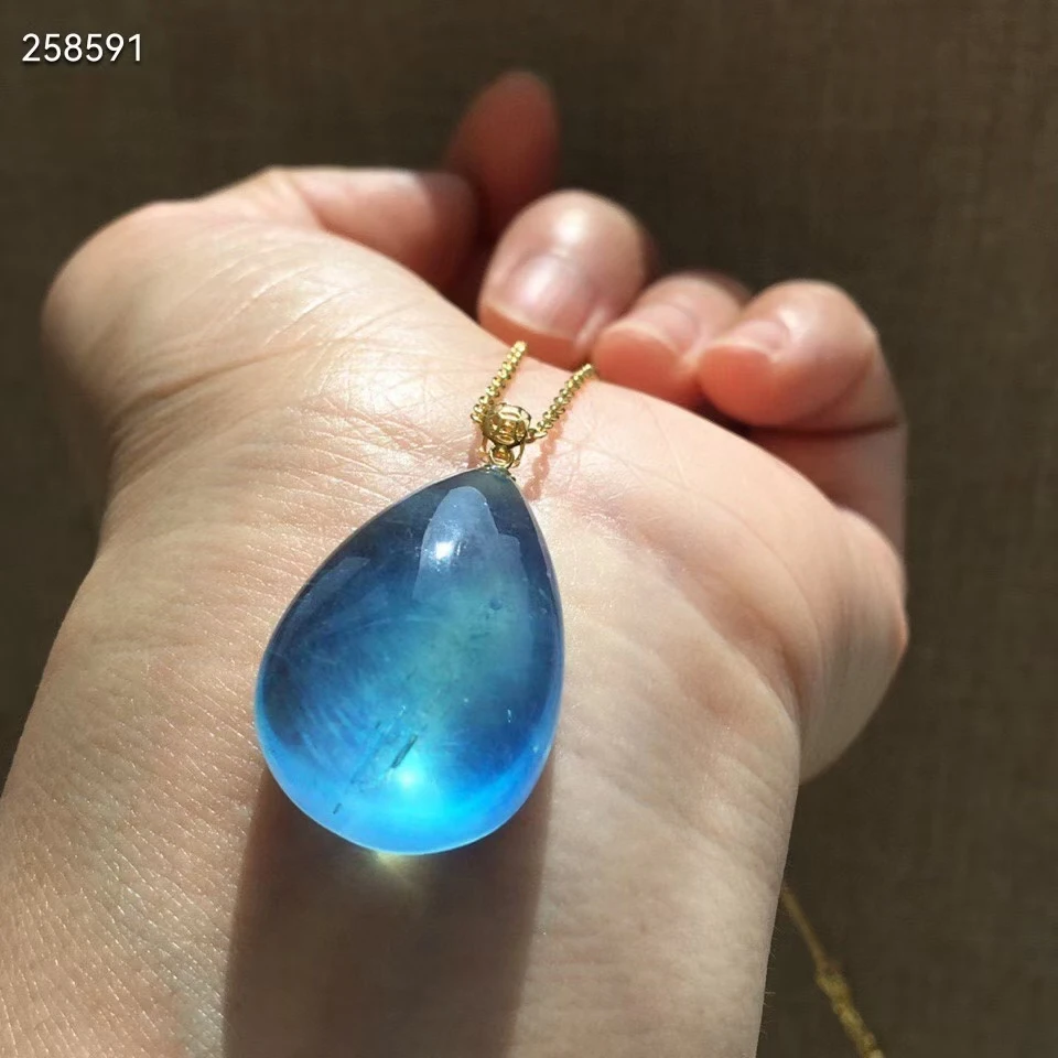 100 Natural Blue Aquamarine Women Pendant 292011mm Brazil Aquamarine Water Drop Jewelry Necklace AAAAA