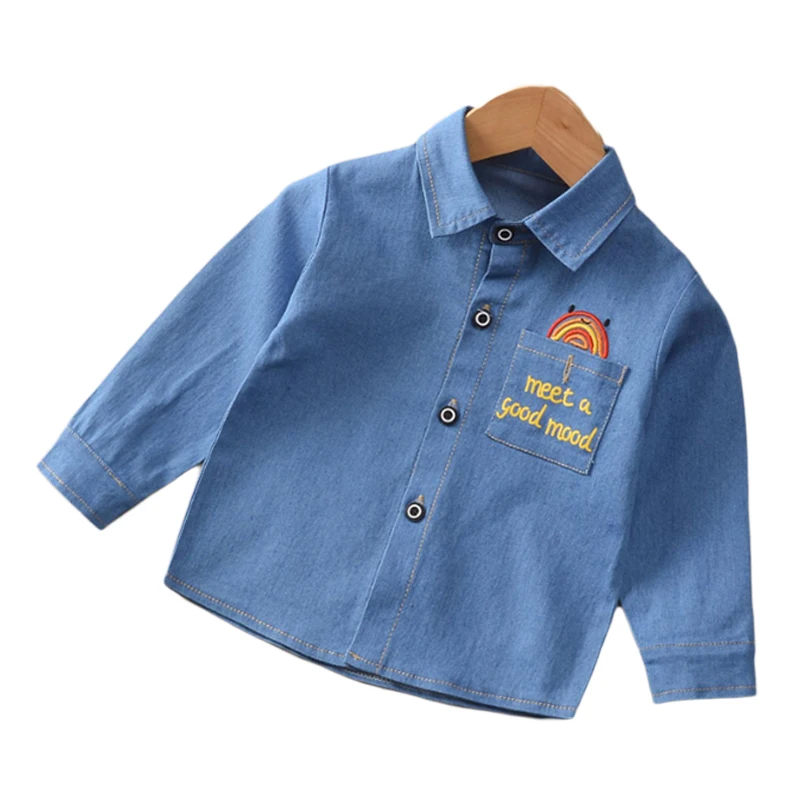 Рубашка джинсовая для мальчиков тонкая весна-осень От 0 до 5 лет |