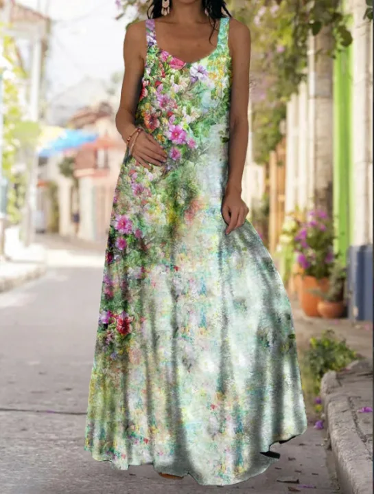

2021 Summer New Women Elegant Vintage Boho Long Maxi Dress Sexy Backless Party Beach Dress Floral Sundress vestido de mujer