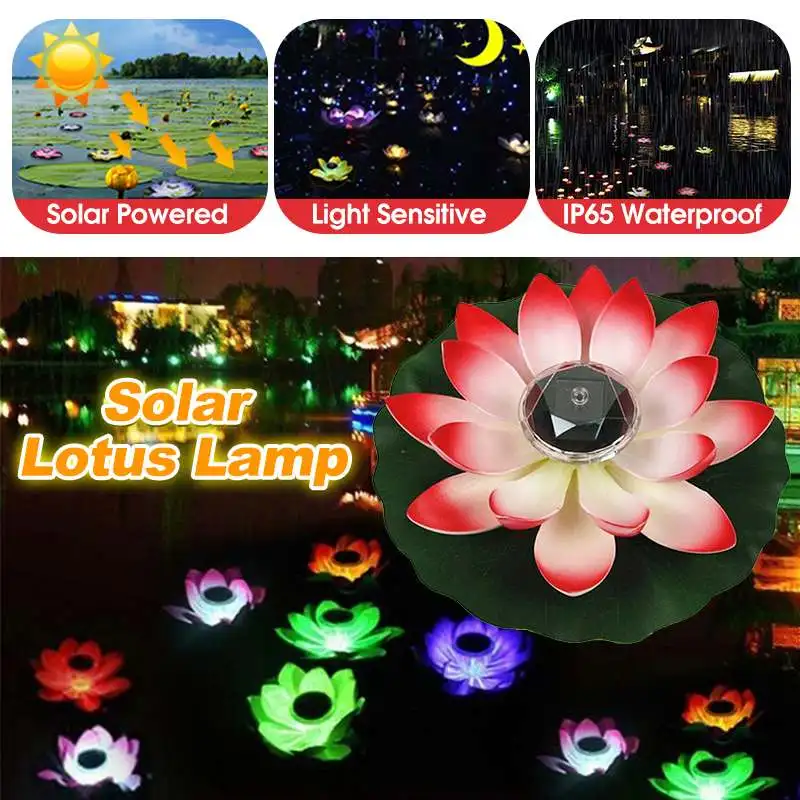 

Romantic Solar Powered LED Flower Lamp Water Resistant Outdoor Floating Pond Night-Light for Garden Pool Decor Party