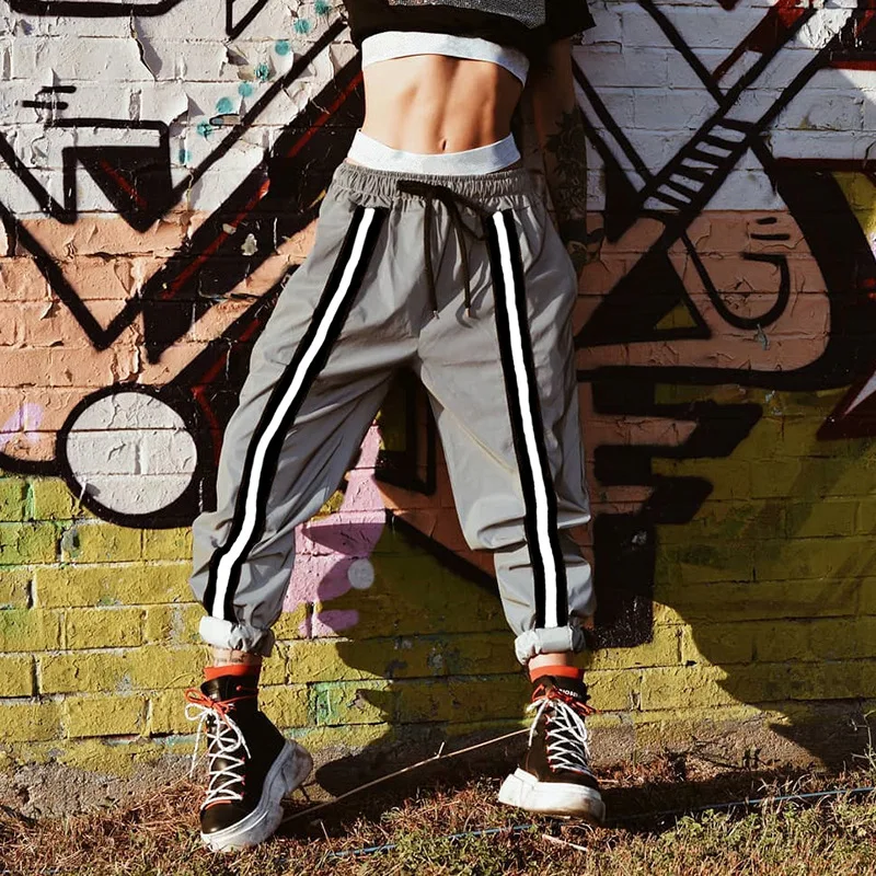 Женские Светоотражающие Брюки новые свободные брюки с высокой талией женские