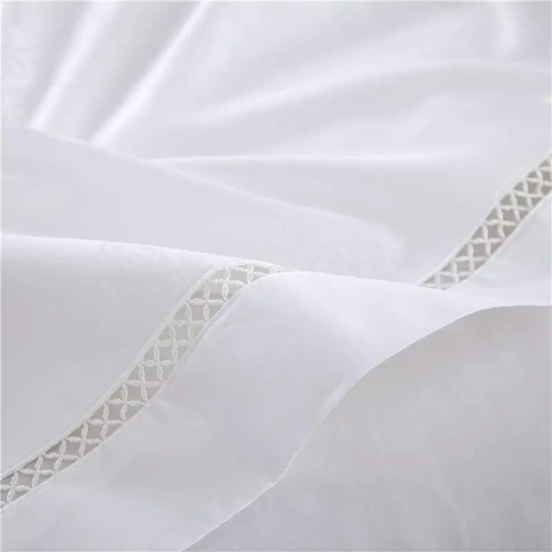 

800TC white egyptian cotton satin jacquard bedding set King Queen size luxury hotel 4pcs bedsheet flat sheet duvet cover set