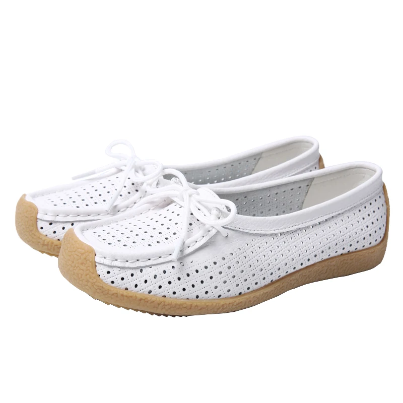 

Casual Woman Shoe Female Footwear Genuine Leather Sneakers Shallow Mouth Soft Round Toe Cross Dress Moccasins Small Cross-tied F
