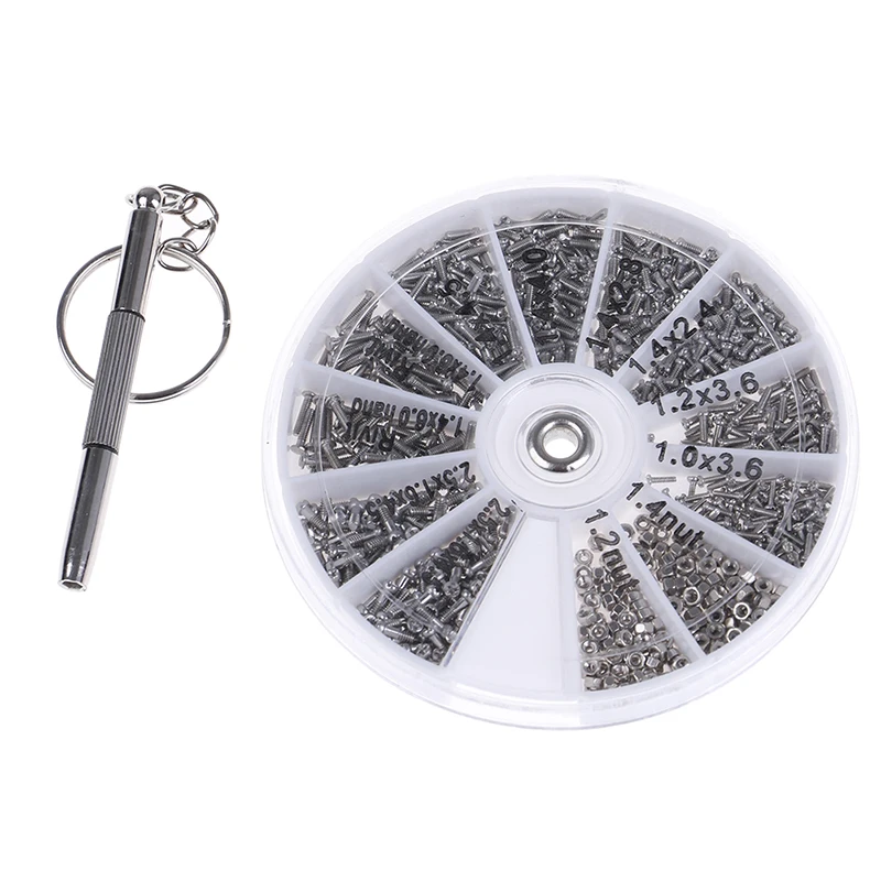1Box (600pcs) 12 Kinds of Small Screws Nuts Assortment Kit M1 M1.2 M1.4 M1.6 screw for Watches Glassess Repair Tools tornillos |