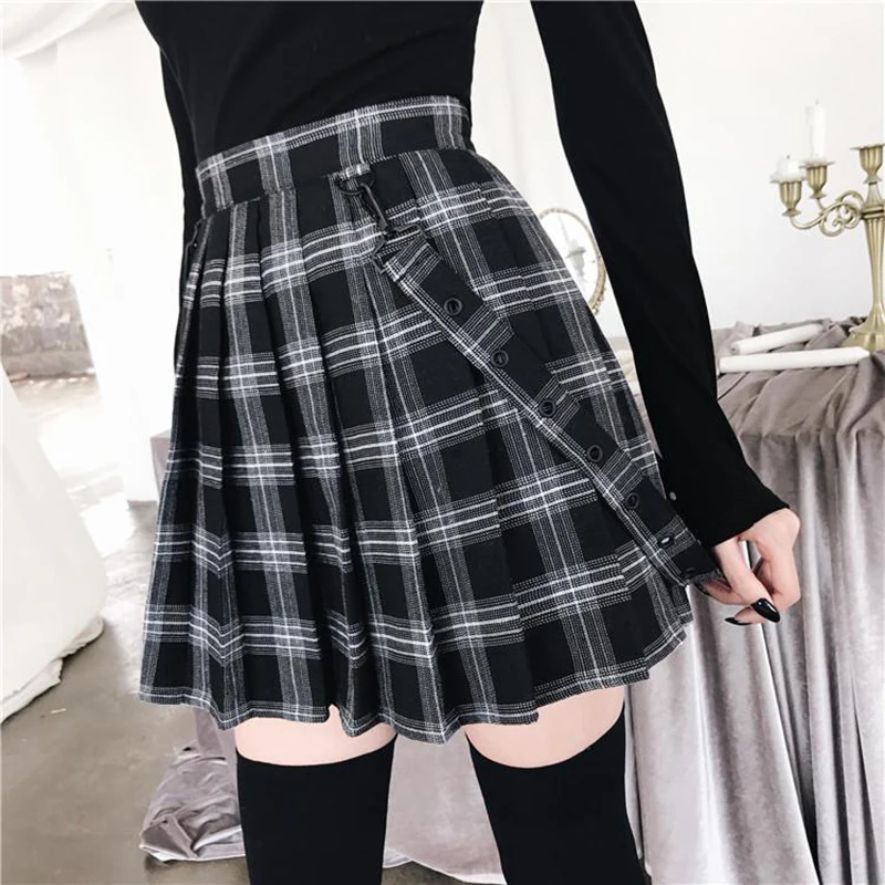 

Mini Skirt Vintage Pleated Plaid Women High Waist Casual Oversized A-line Skirts 2021 Girl Chic Cute Streetwear Gothic Cosplay
