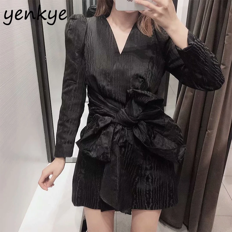 Женское винтажное офисное платье-блейзер черное платье-трапеция с v-образным