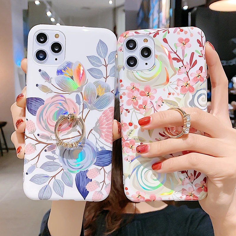 Новый чехол для телефона с лазерным кольцом держателем iphone 11 pro модный простой