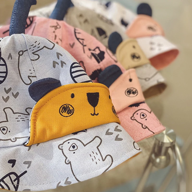 Cute Cartoon Doodle Print Boy Girl Baby Hat Spring Summer Basin Sun Fisherman | Детская одежда и обувь