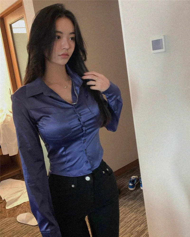 Новинка 2022 Весенняя модная винтажная женская рубашка однотонные сексуальные