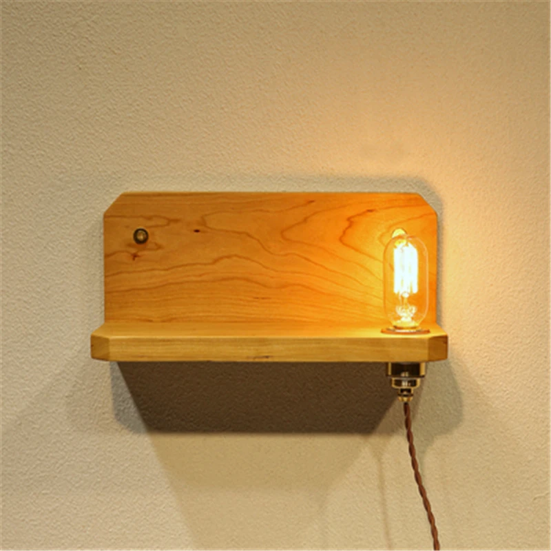 

European Corridor Porch Wall Lamp Retro Black Walnut Wall Lamp North Bedroom Lamp Solid Wood Lamp Free Shipping