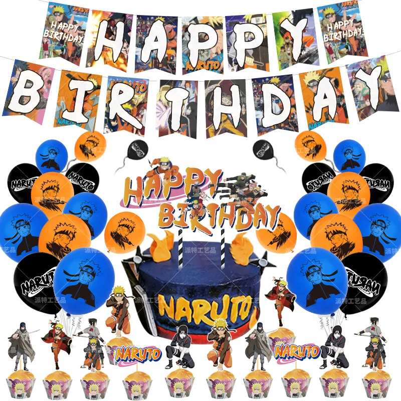 

Party Decoration Naruto Birthday Theme Party Suit Japanese Anime Hanging Flag Balloon Cake Power Strip Party Decoration Supplies