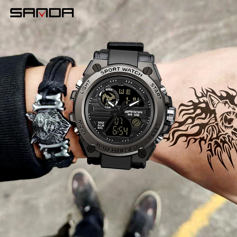 SANDA 739 Sports Men's Watches Top Brand Luxury Military Quartz Watch Men Waterproof S Shock Male Clock relogio masculino 2021