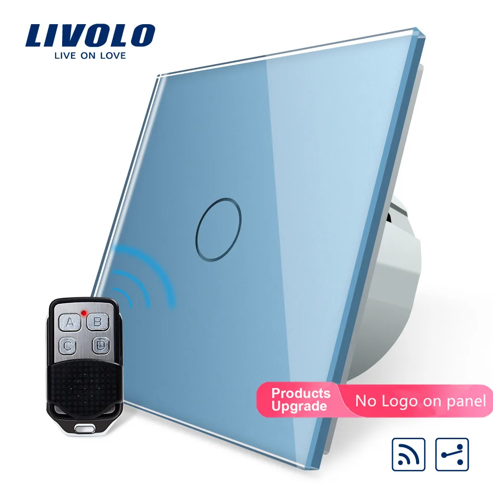 Blue-No logo Livolo/Стандартный Беспроводной переключатель 1 Gang 2 Way, AC 220~ 250 V, с пультом дистанционного управления Функция, C701SR-1/2/3/5, без пульта дистанционного управления - Цвет: Blue-No logo