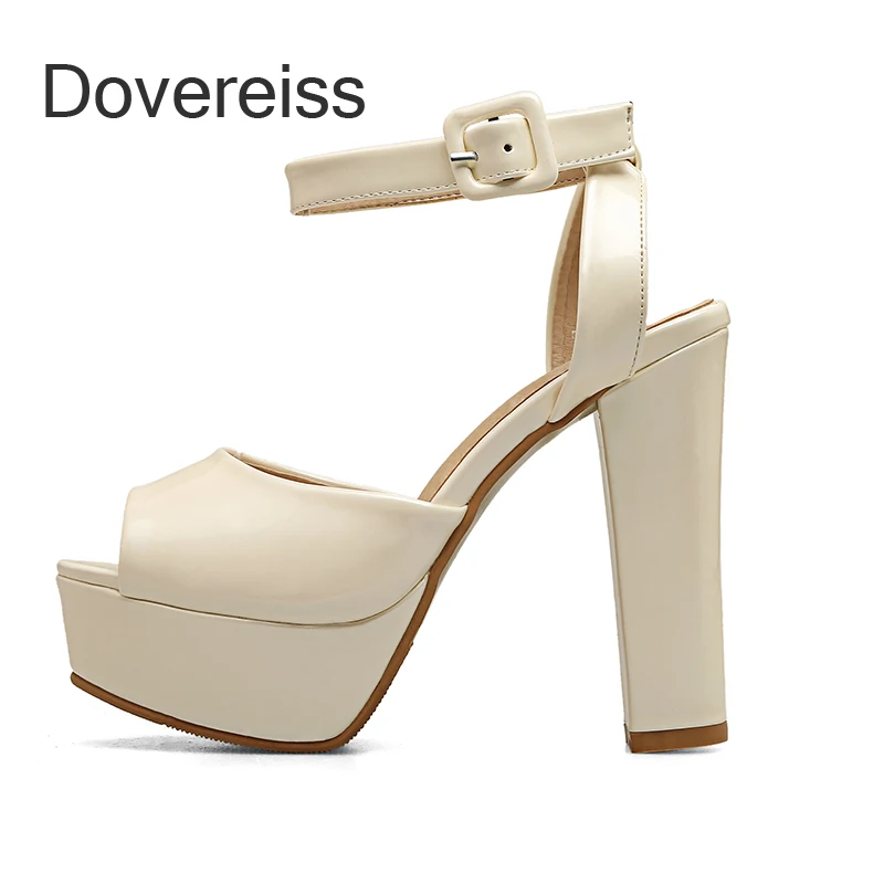 

2022 Summer Women Fashion Chunky Heels Rose Red Sandals New Pure Color Peep To Waterproof Buckle Party Shoes Big Size40 41 42 43
