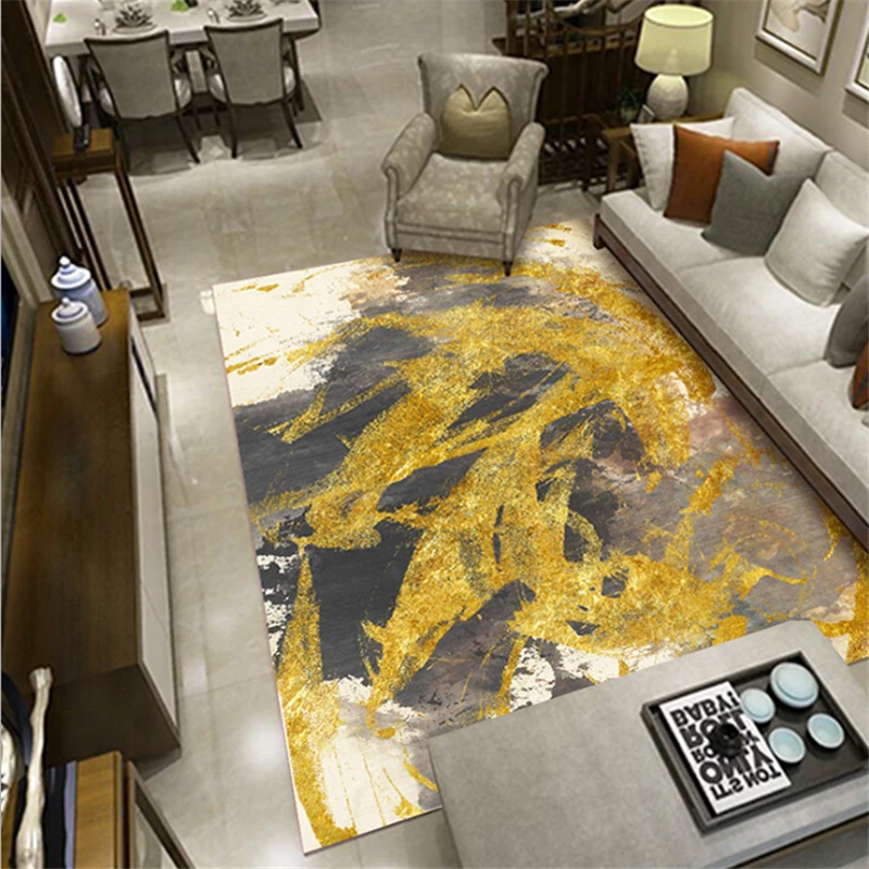 Bubble Kiss Nordic Enamel Golden Ink Abstract Pattern Carpet For The Modern Living Room Bedroom Rug Non-slip Crystal Velvet Mat | Дом и сад