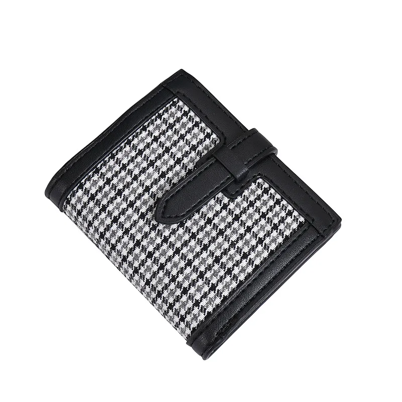 

Korean Fashion Plaid purse ladies Short Small leather wallet Simple String womens wallet New purses for women coins and cards