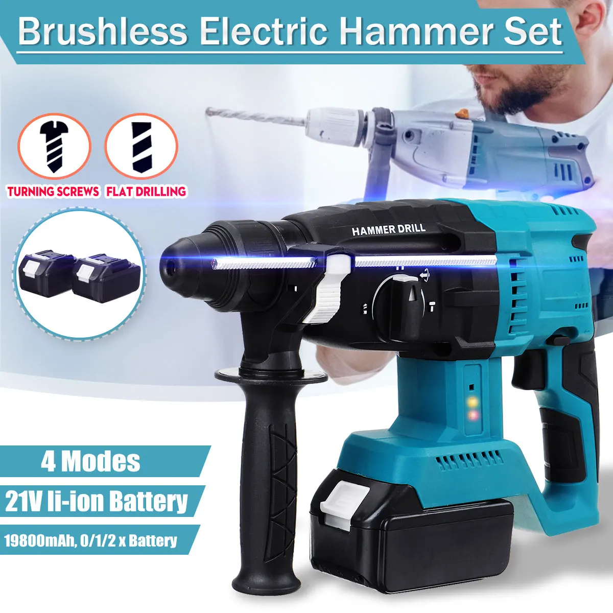 

Wolike 4 in 1 Brushless Cordless Electric Rotary Hammer 3000W Drill Electric Pick Perforator Impact Drill For Makita Battery