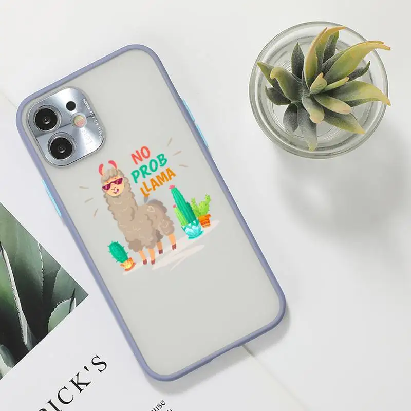 

Kawaii Cute Llama Alpaca Animals Phone Case For iPhone 12 11 Mini Pro XR XS Max 7 8 Plus X Matte transparent Gray Back Cover