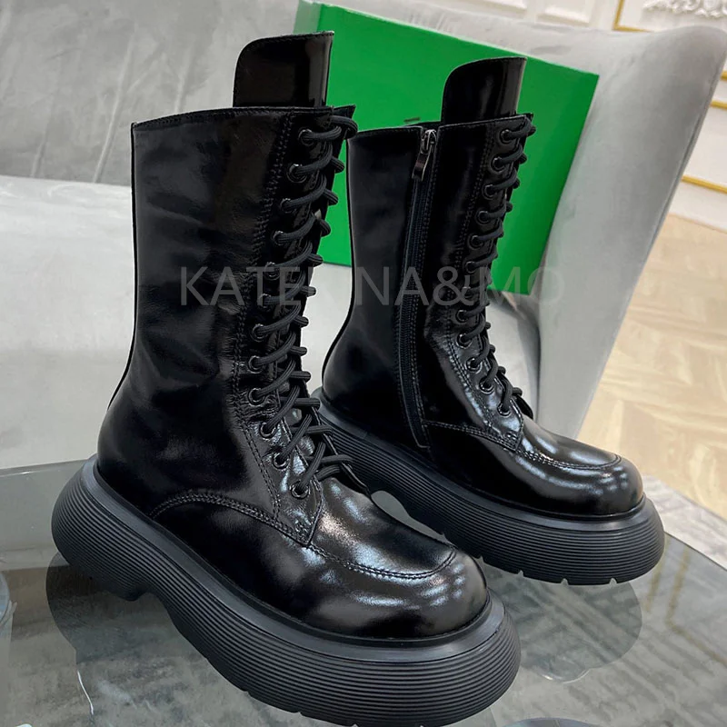 

Женские ботильоны из натуральной кожи, на шнуровке, с круглым носком