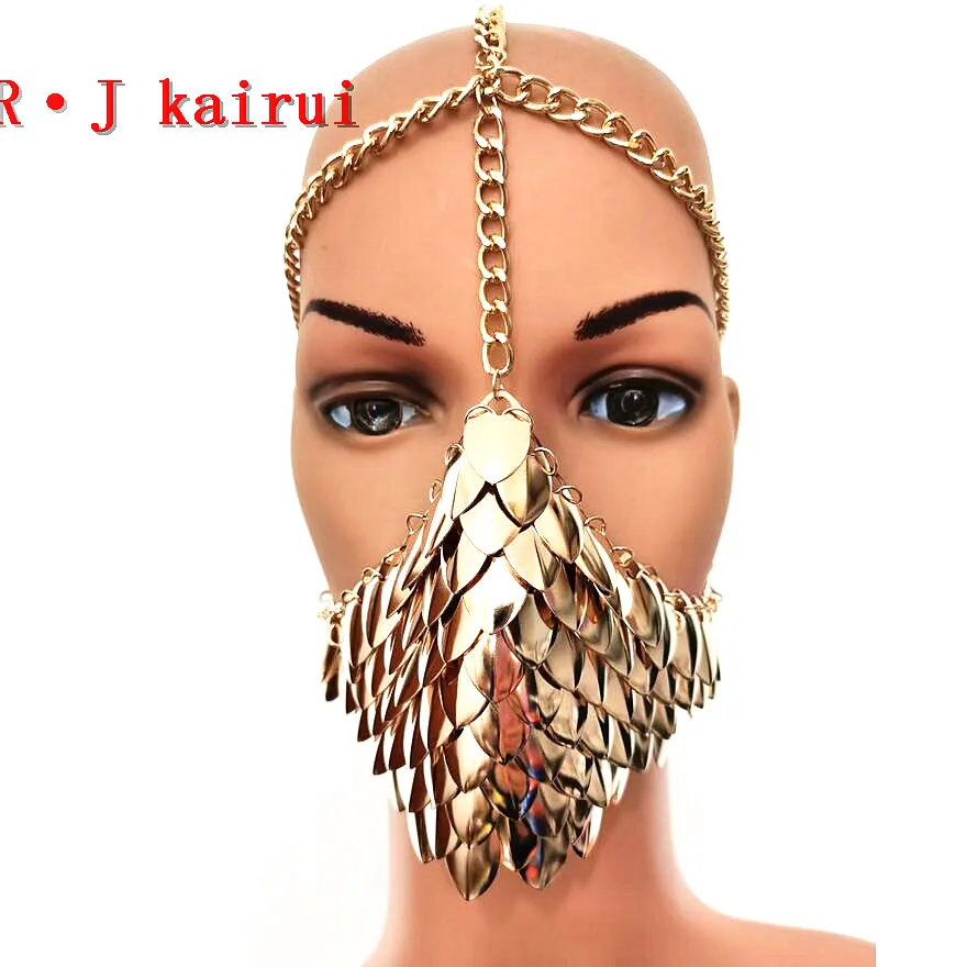 

New Fashion RJH020 Gold Colour Heads Jewelry Layers Dragon Scale Custome Beads Head Chains Jewelry