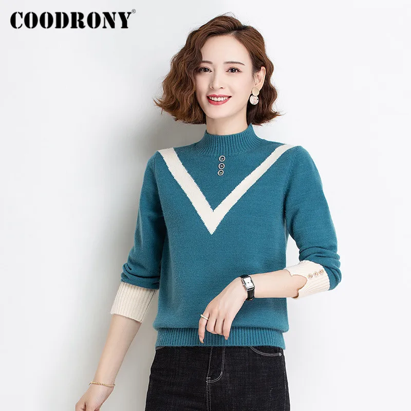 

COODRONY Brand 2020 New Winter Knitted Stand Collar Warm Female Jumper Slim Streetwear Fashion Pullover Women's Sweater W1153