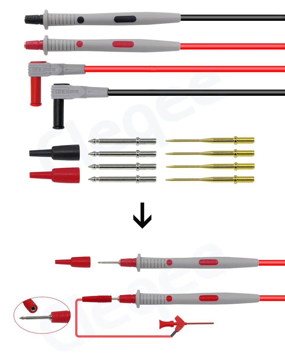 NEW Cleqee Multimeter probes replaceable needles test leads kits for digital multimeter feelers wire tips | Инструменты