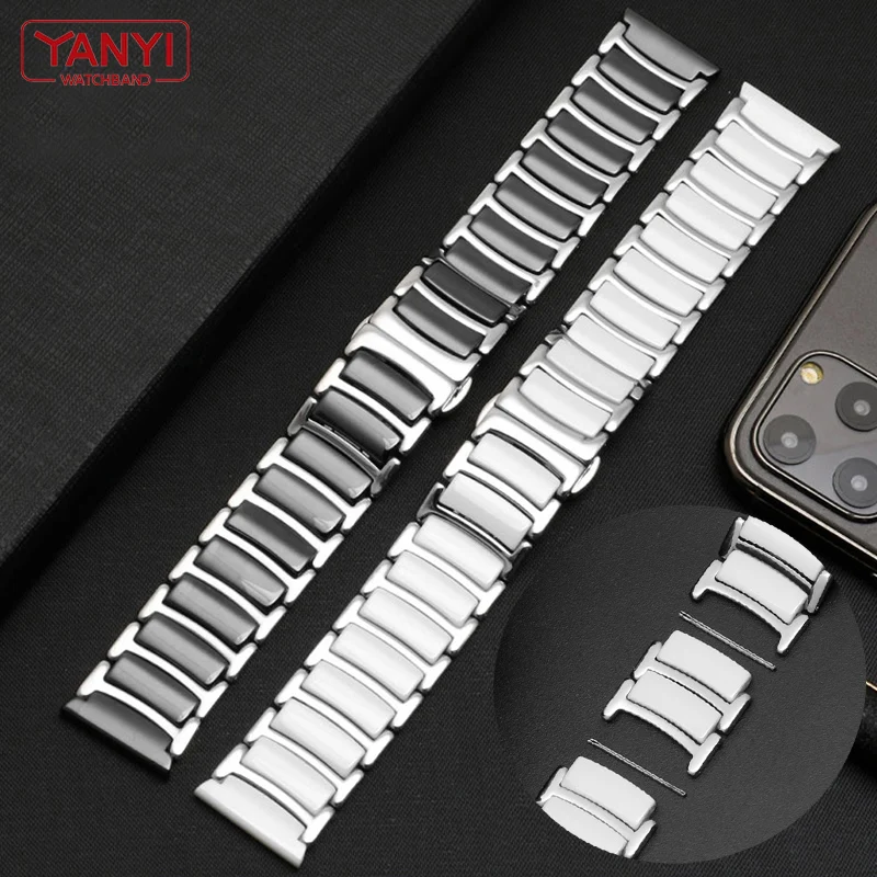 Fashion Ceramic Bracelet in stainless steel watchband 16 18mm 20mm 22mm watch strap women man wristwatches band Butterfly buckle