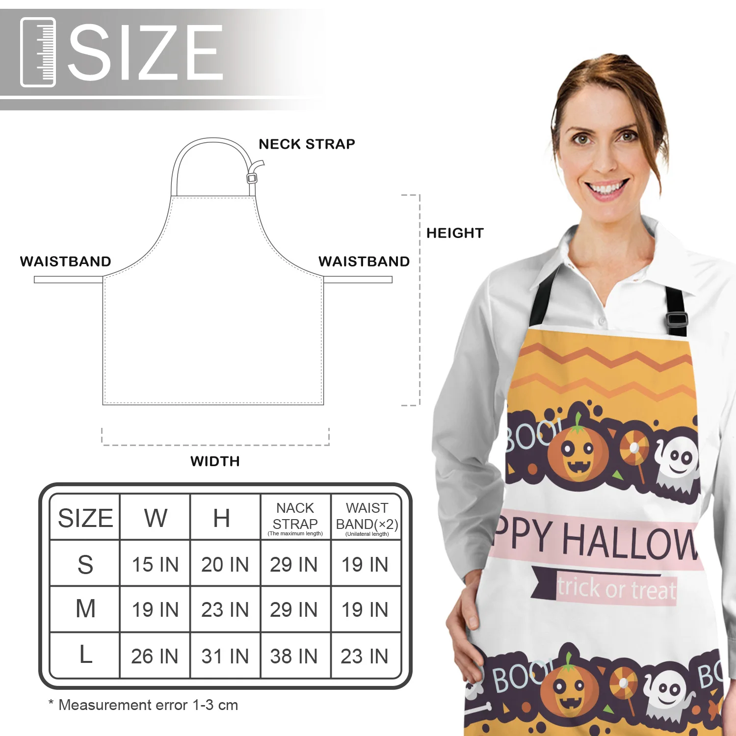 

Trick Or Treat Halloween Party Aprons Adjustable Canvas Female Unisex Apron Baking Barbecue Bib