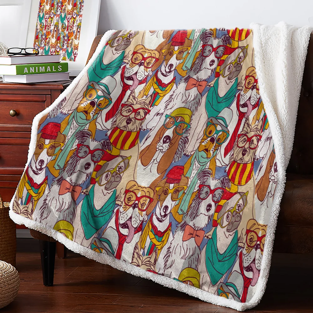 Зимнее кашемировое одеяло с рисунком собаки из мультфильма теплое шерстяное