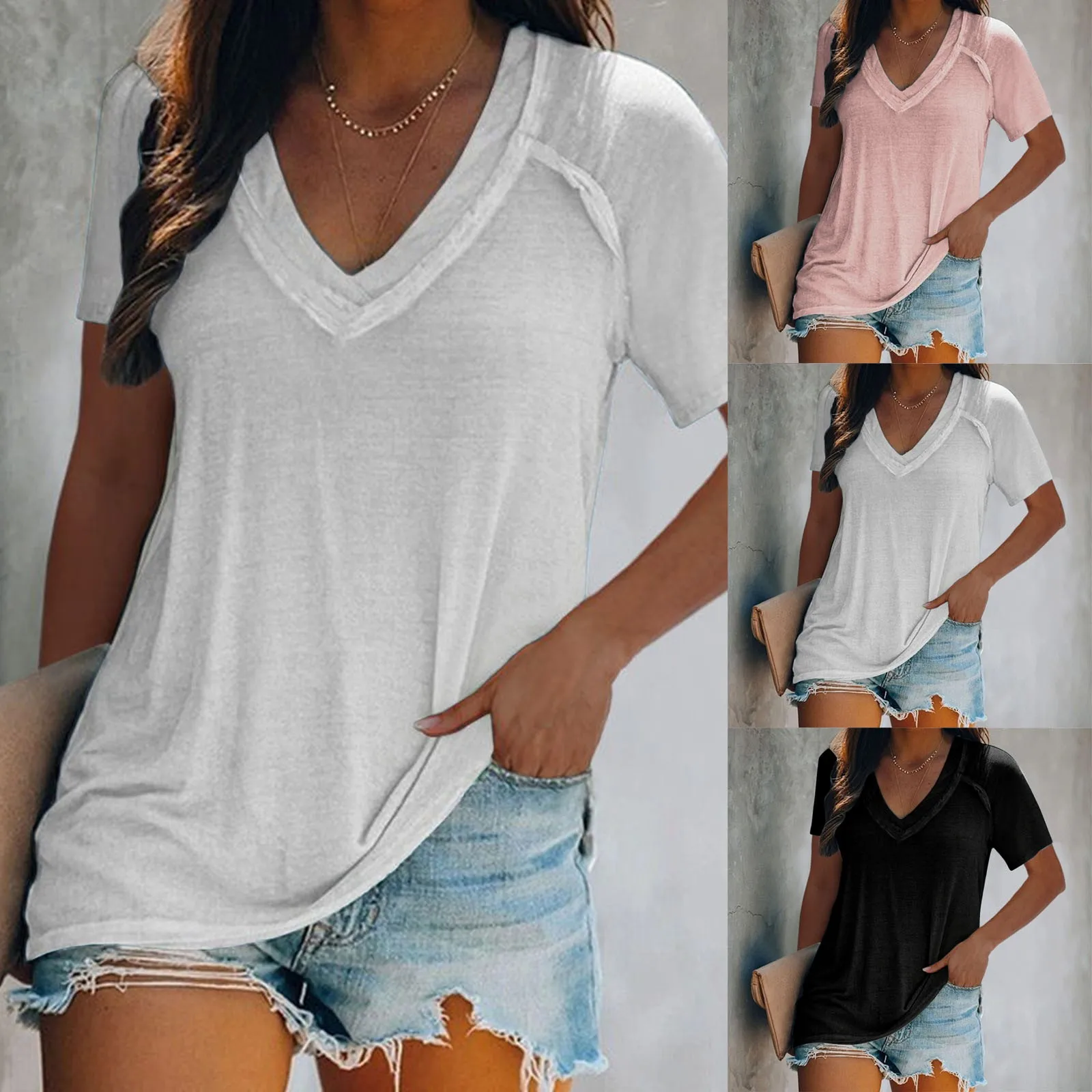 

2021 пикантные женские туники леди с коротким рукавом Повседневная модная верхняя одежда с О-образным вырезом сплошной Цвет уличная летняя р...