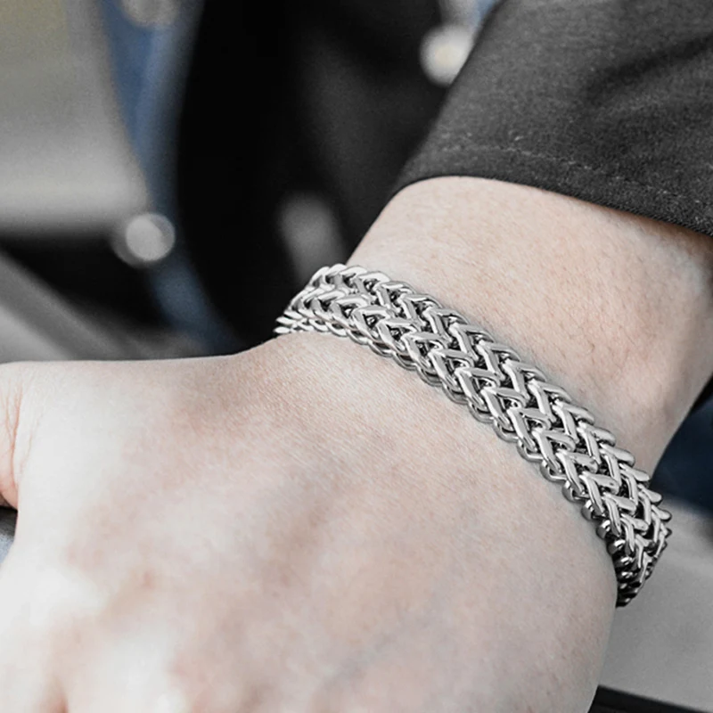 11.5mm Width Titanium Steel Men Bracelets Chain Links Bracelets Two Layers Lengt 17.5cm to 24cm, Free Shipping, Engraving