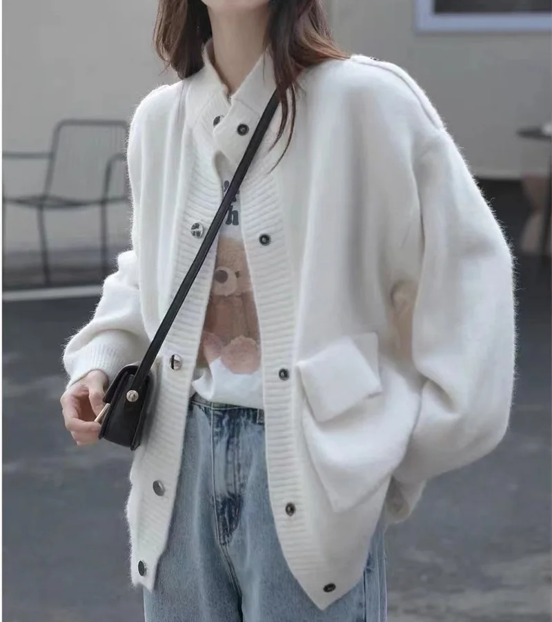 

VANOVICH Korean Japan Style Simple College Style Solid Color Casual Sweater 2021 Autumn and Winter New Vintage Cardigan