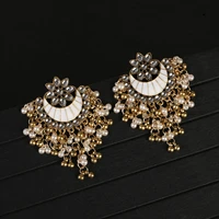 2022 luxury retro flowers carved indian earrings fro women piercing ethnic bollywood pearl zircon tassel jhumka earrings