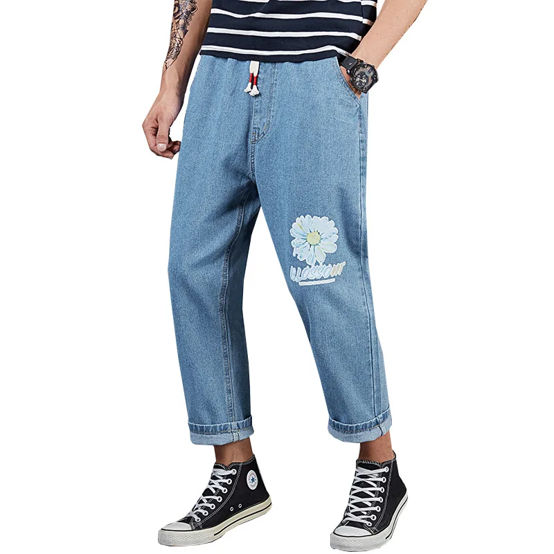 

Large men's 9-point jeans loose Harlan straight pants wide leg drop feeling 9-point Hong Kong Style Korean daddy pants