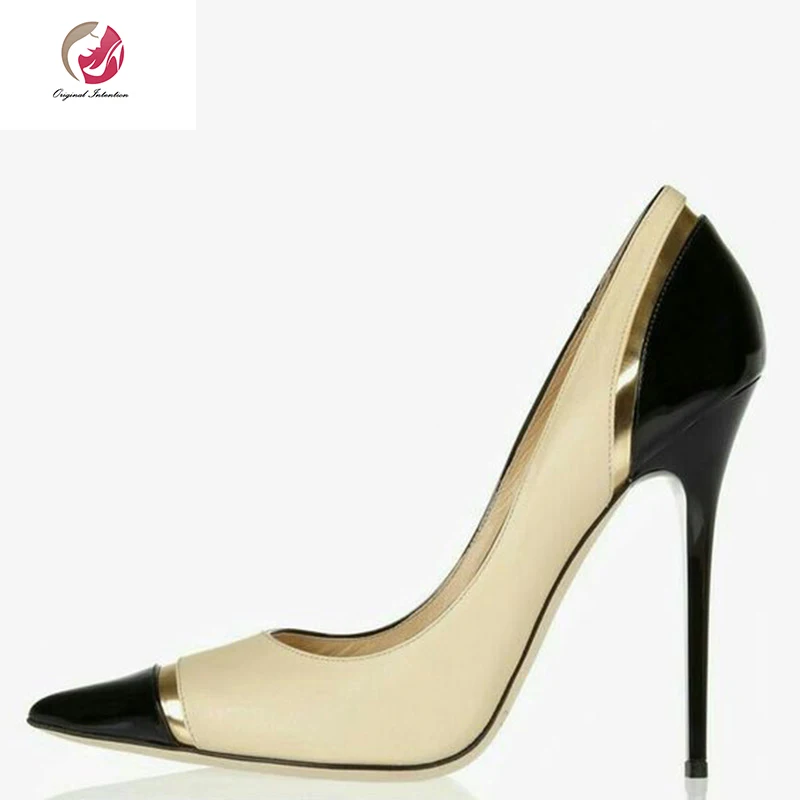 

Туфли-лодочки женские на шпильке, заостренный носок, высокий тонкий каблук, без застежки, бежевые, офисная обувь, оригинал