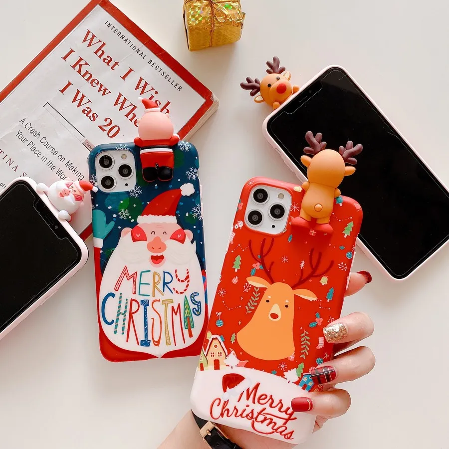 

Phone Case Cover For Apple iPhone 7 8 Plus 13 11 12 Pro Max XR XS Soft IMD Merry Christmas Santa Claus 3D Elk Cases Shell