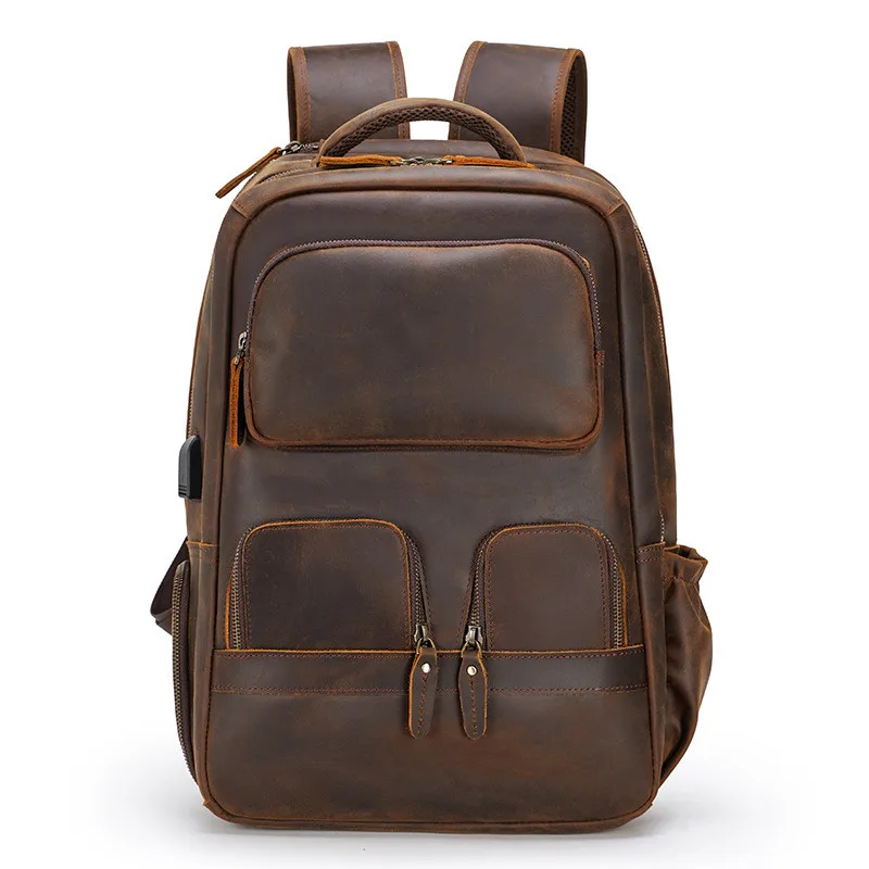 Leather backpack men's multifunctional large-capacity outdoor travel cowhide backpack charging USB student backpack new