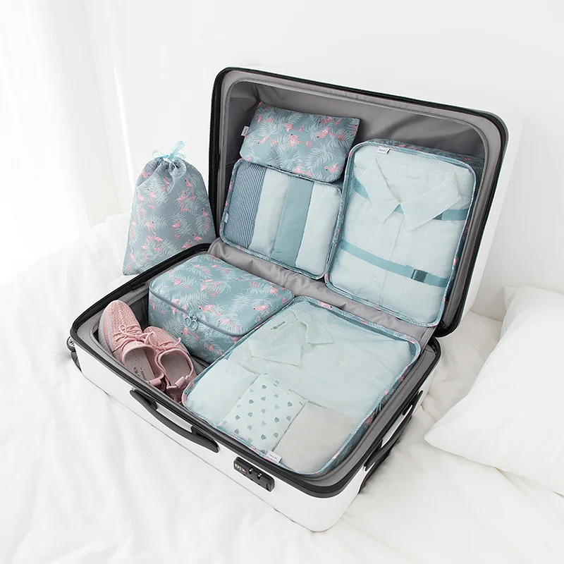 Travel storage bag fashion twill suit suitcase clothes storage bag travel underwear storage bag drawstring pocket 6 sets