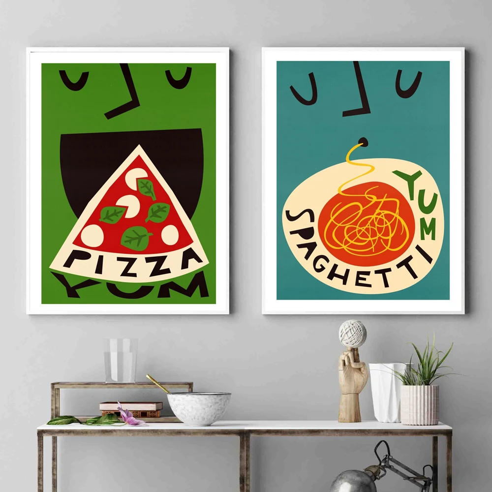 

Abstract Pizza Spaghetti Poster Yum Quote Canvas Painting Minimalist Art Print Norbic Wall Picture For kitchen Home Decor