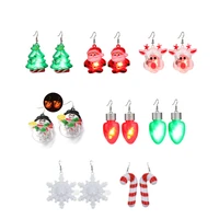 2022 led glow christmas ornaments earrings pendant santa claus xmas tree santa jingle bells ear accessories new year gifts