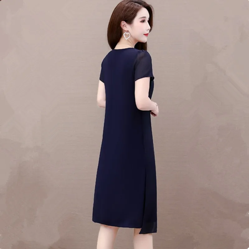 UHYTGF Элегантное летнее платье для мамы корейская мода имитация двух частей