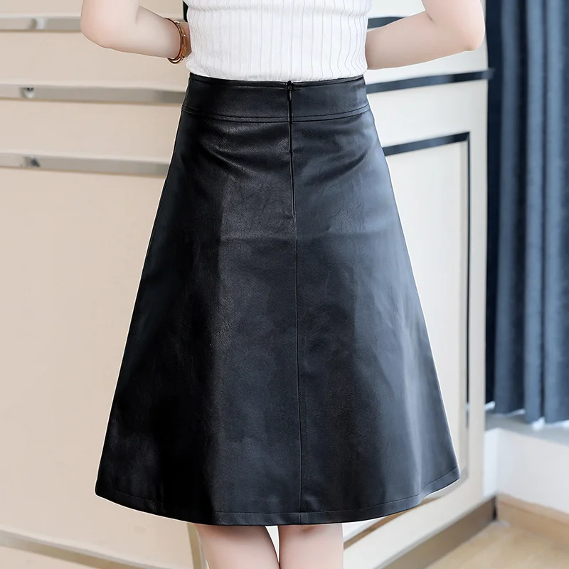 Женская Юбка миди из искусственной кожи черная или зеленая офисная юбка А