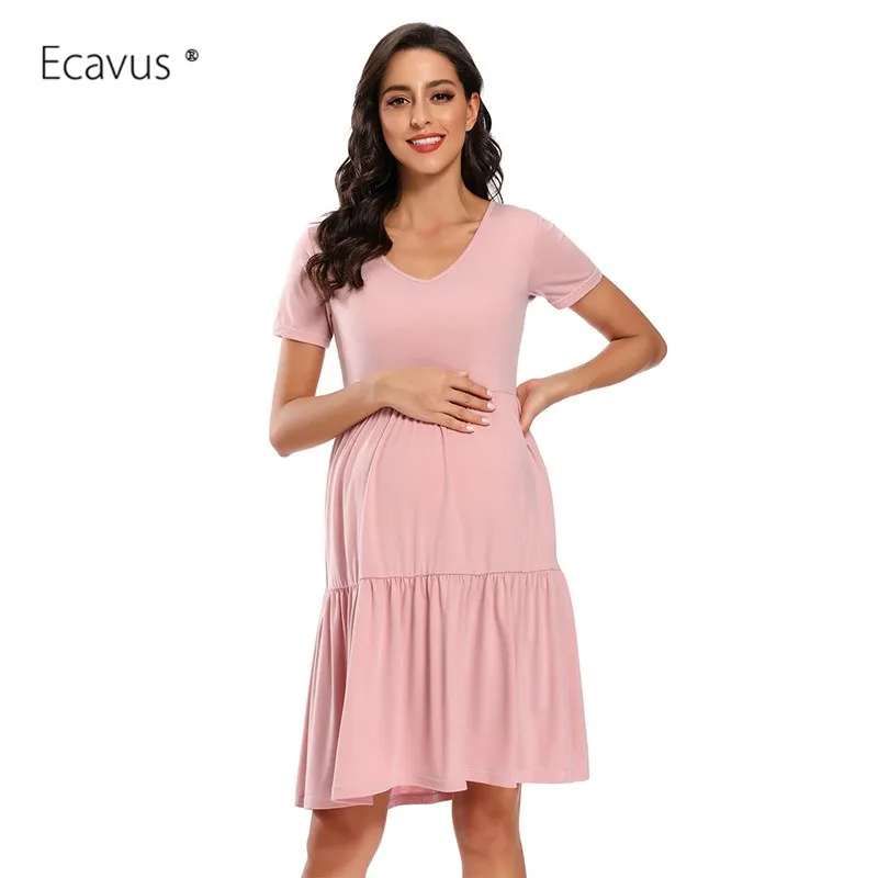 

Summer Womens Maternity Dress Pregnant Clothes Short Sleeve Dress V Neck Cupcake Splice Baby Shower Dresses for Pregnant Women