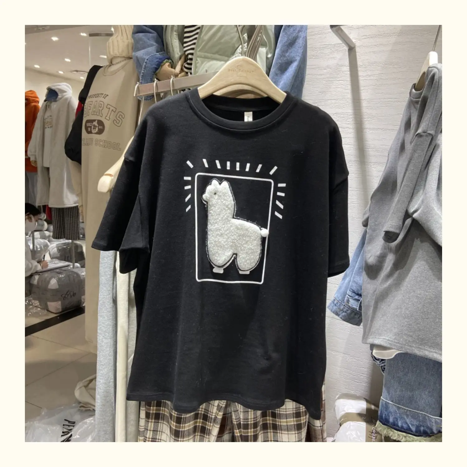 

2021 Spring and Summer New Korean Version Loose Round Neck Alpaca Short-sleeved T-shirt Women Top Woman Tshirts